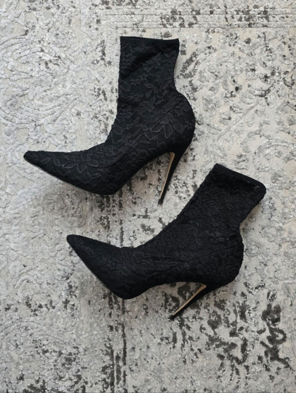 Zara Black Lace Pointed Stiletto Ankle Sock Boots